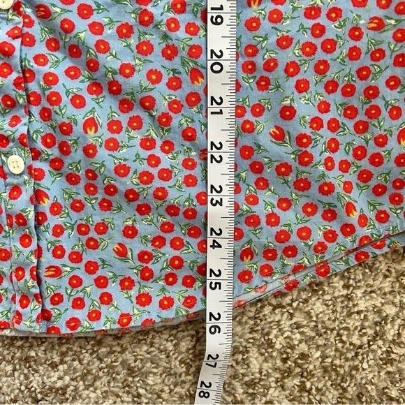 🦋 Eddie Bauer Button Down Long Sleeve Blue Red Floral Small - Picture 4 of 4